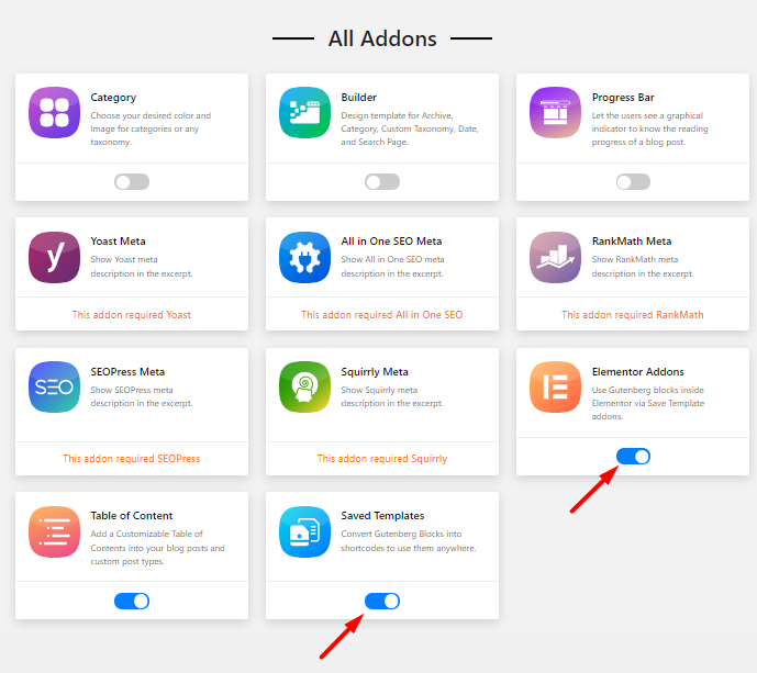Turn on Elementor and Save Template Addons