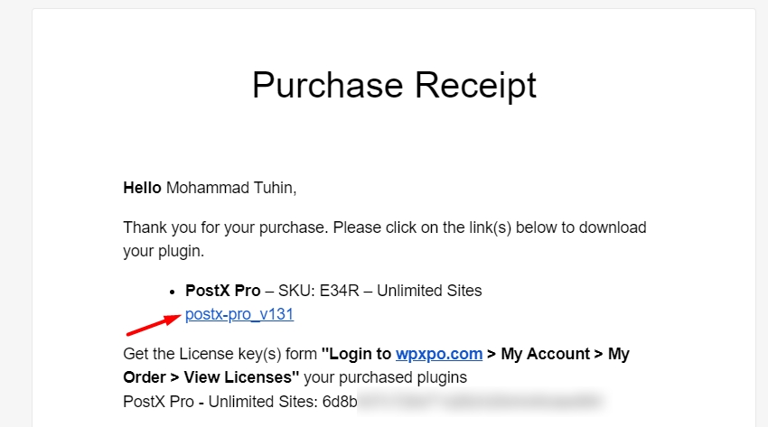 downloading from purchase receipt page