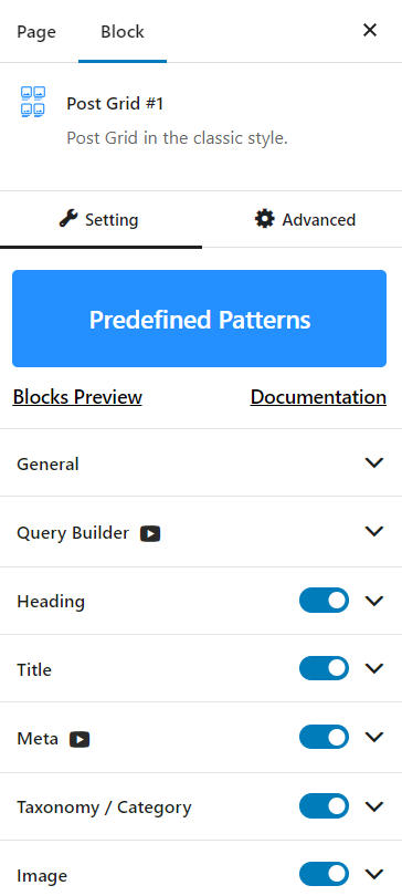 post grid 1 general settings