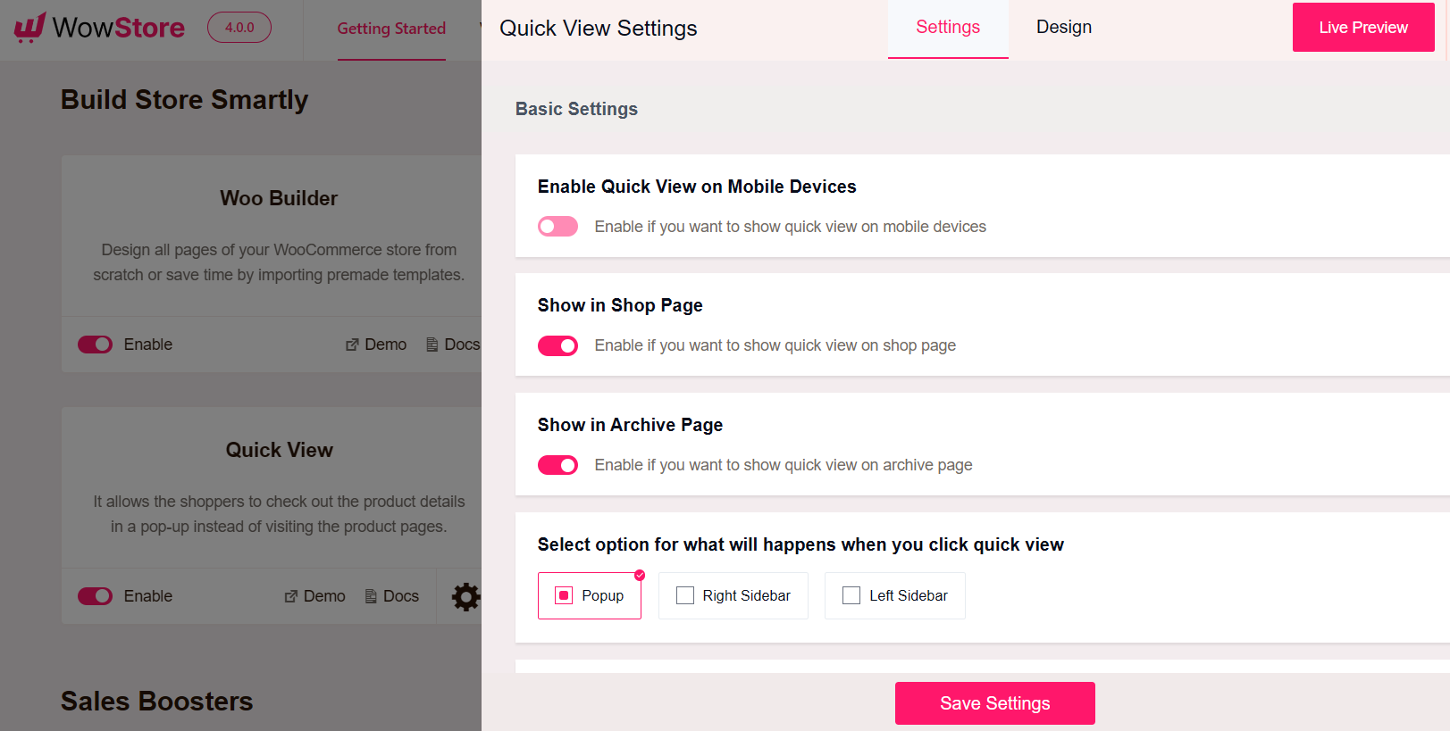 quickview basic settings