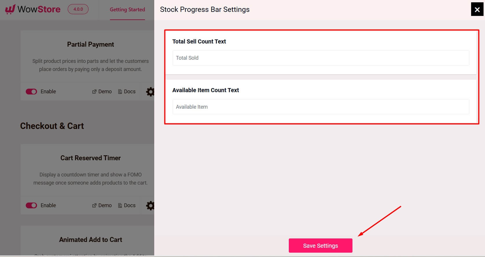 stock progress bar settings