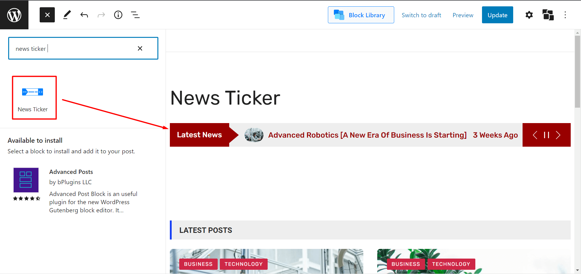 Importing the Breaking News Ticker 