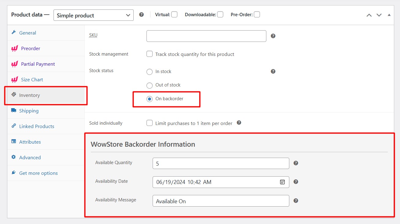 backorder product information