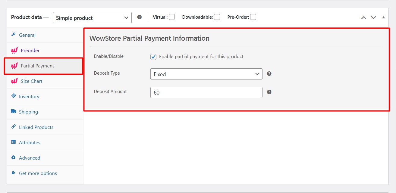 enable partial payment for products