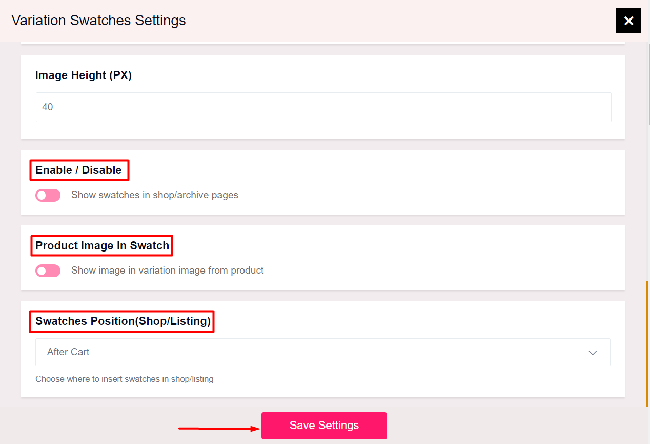WooCommerce Variation Swatches Settings Panel