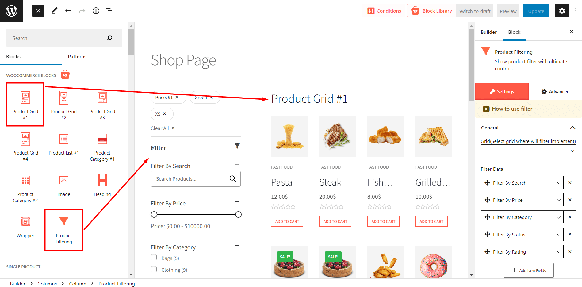 Adding Product Filter and Product Grid Blocks