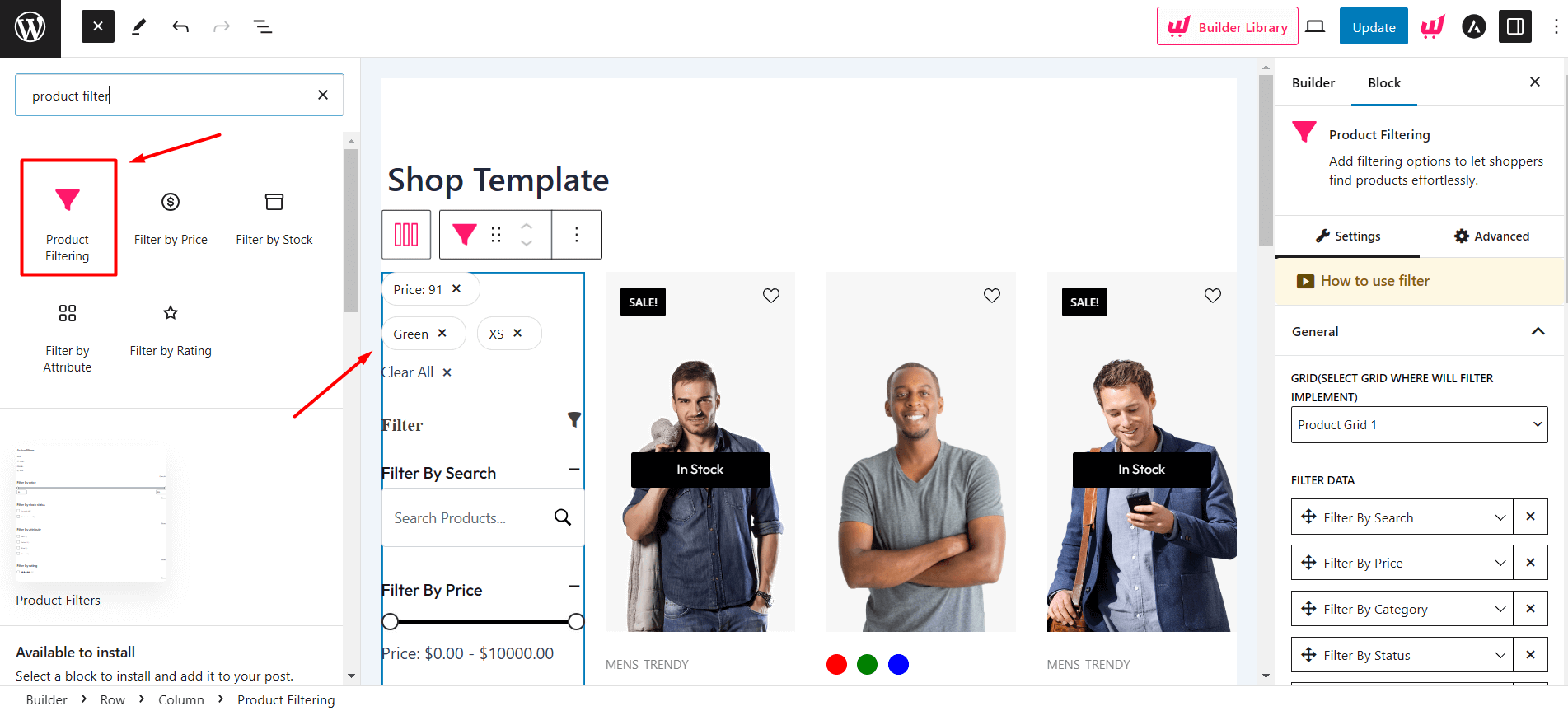 add product filtering block from WowStore