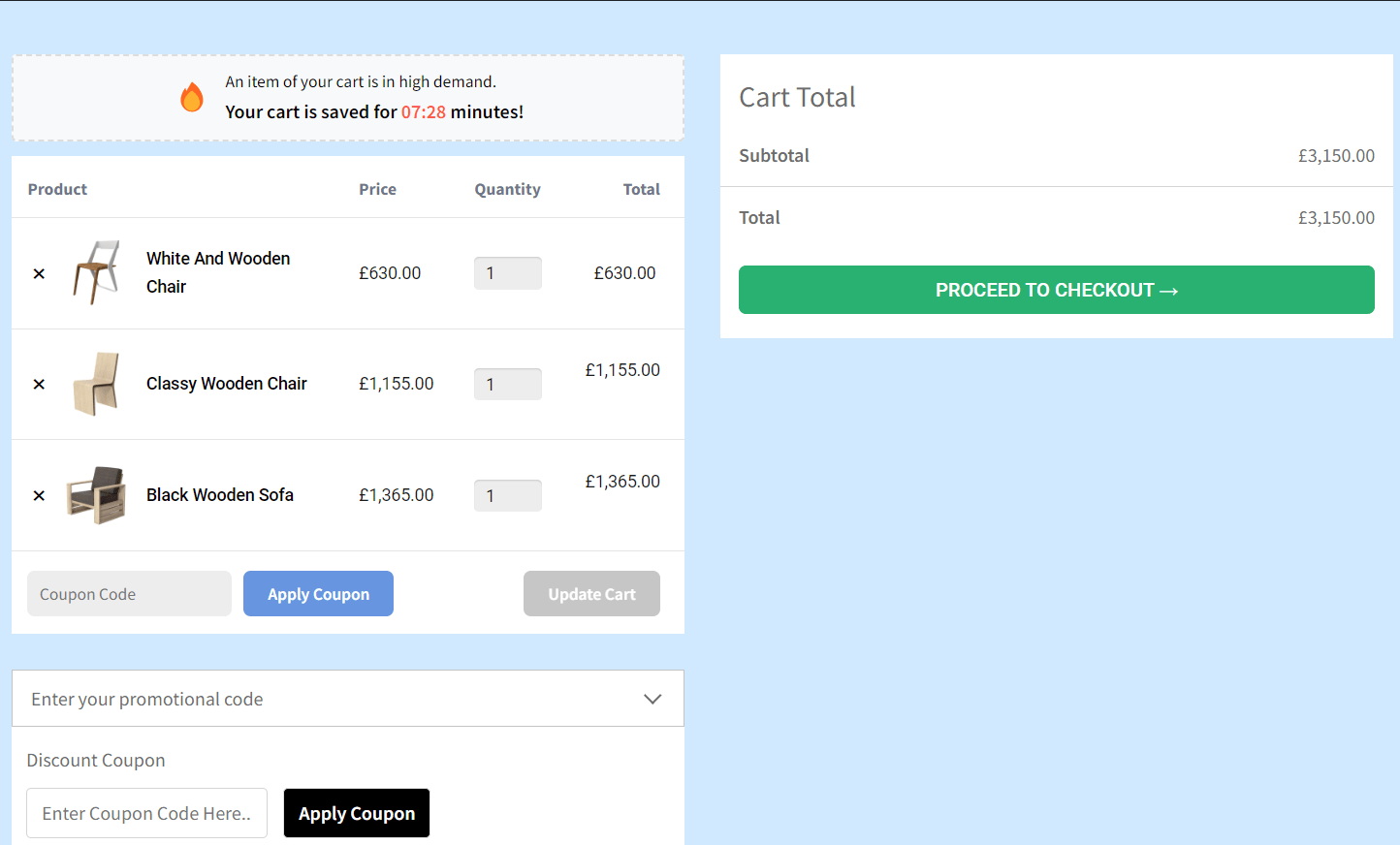 Preview of the WowStore Cart Page