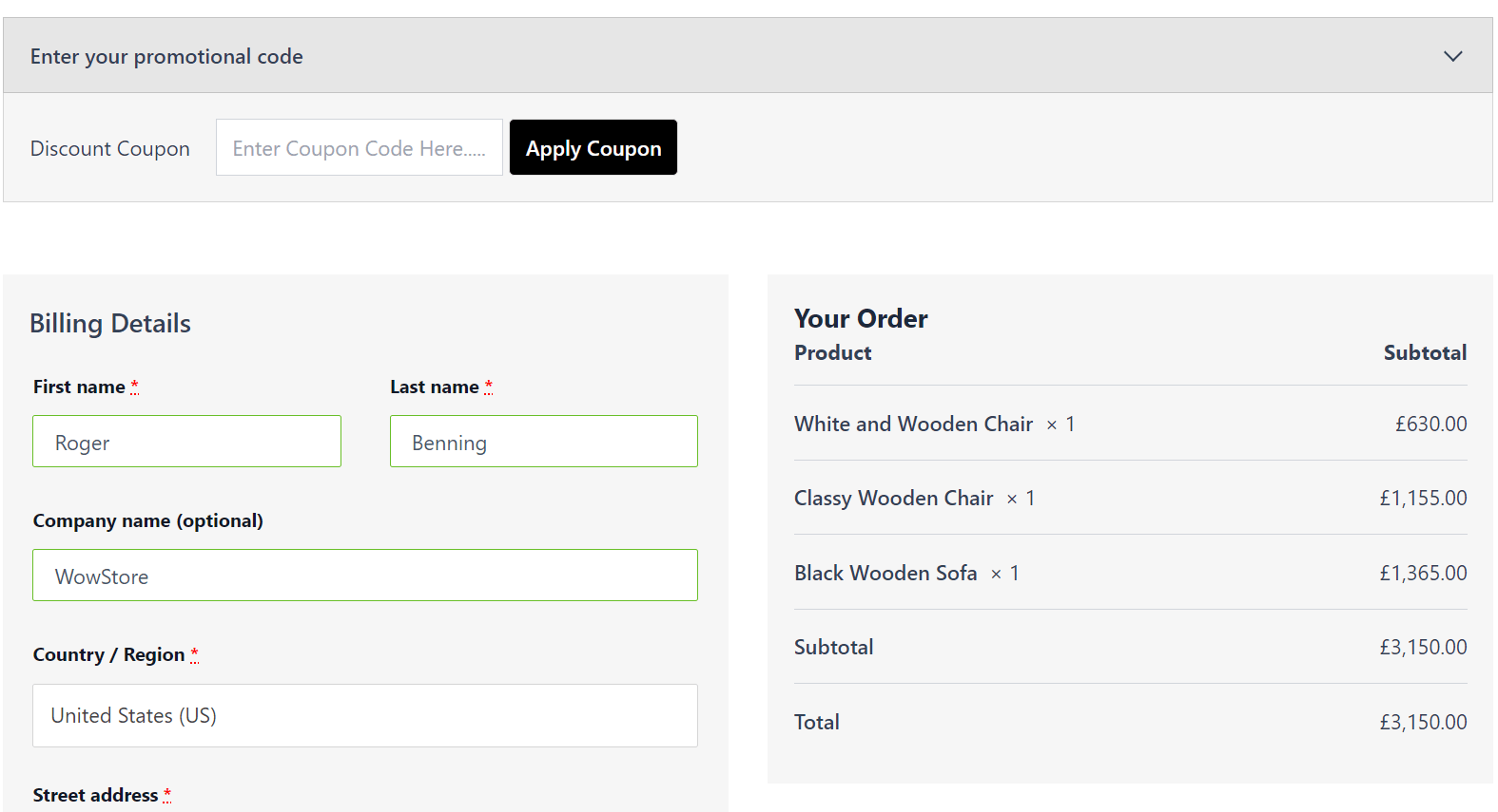 WowStore Checkout Page Preview