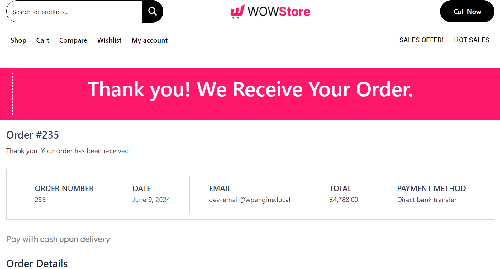 WowStore thank you page preview