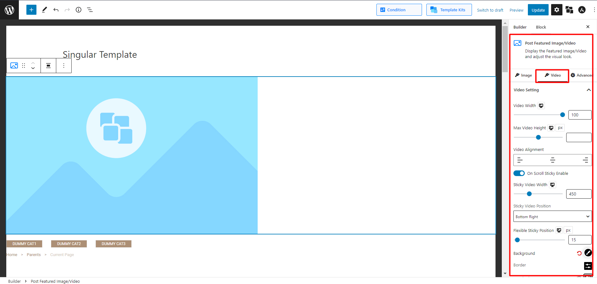 PostX Featured Video Block Settings