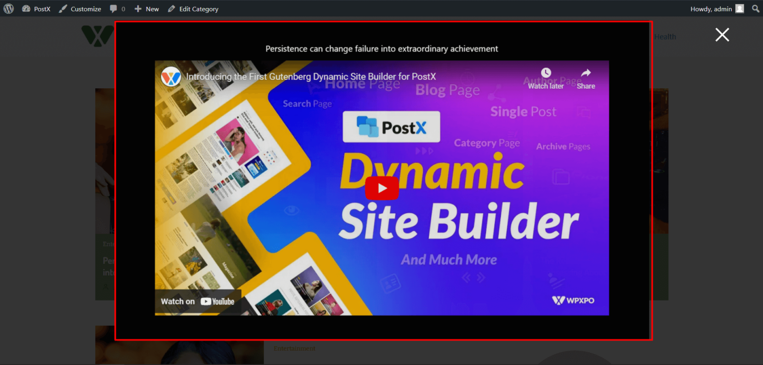 PostX Featured Video Popup Output