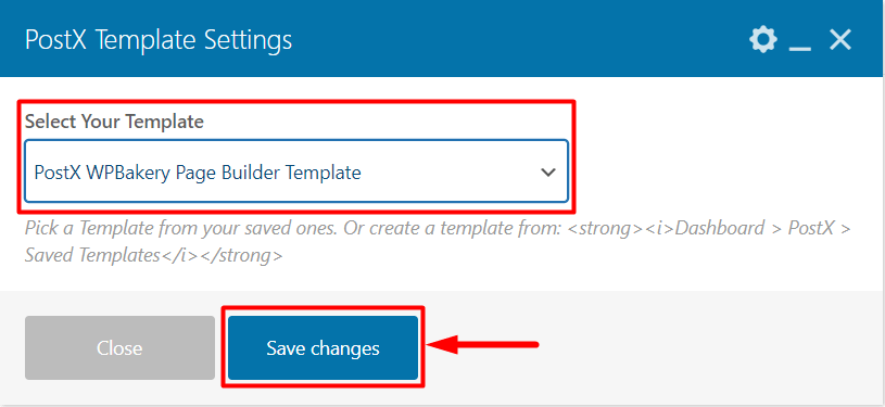 Select PostX Template to Use in WPBakery