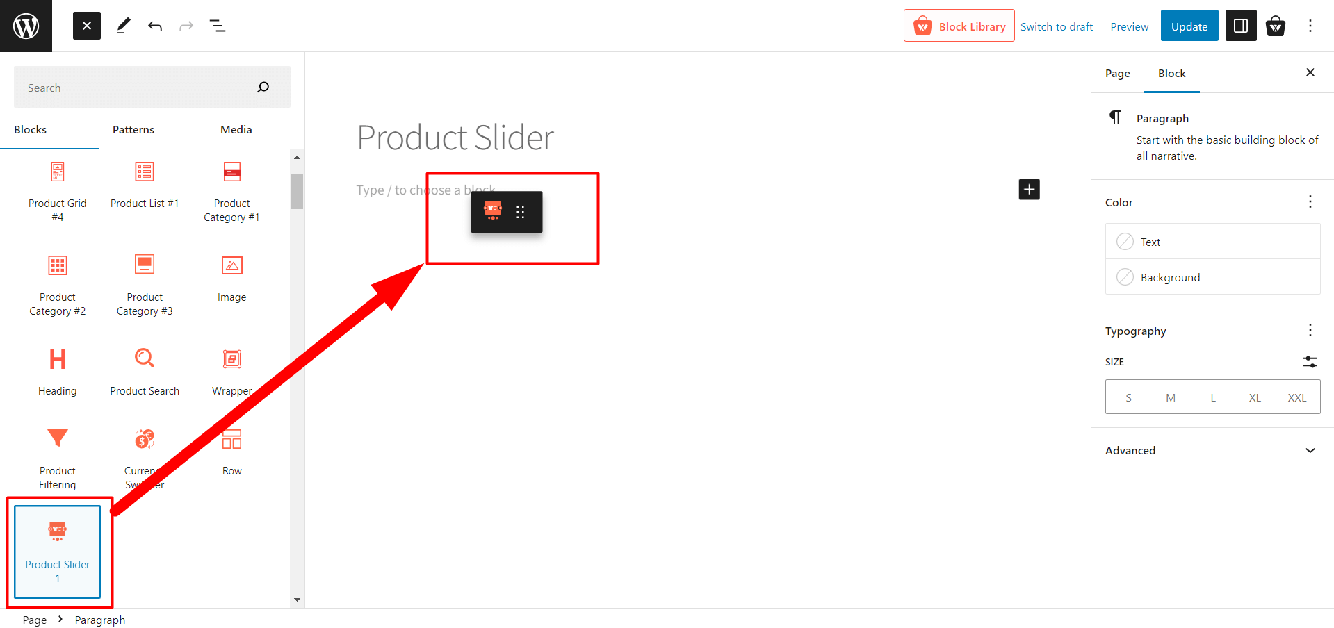 Adding Product Slider Block