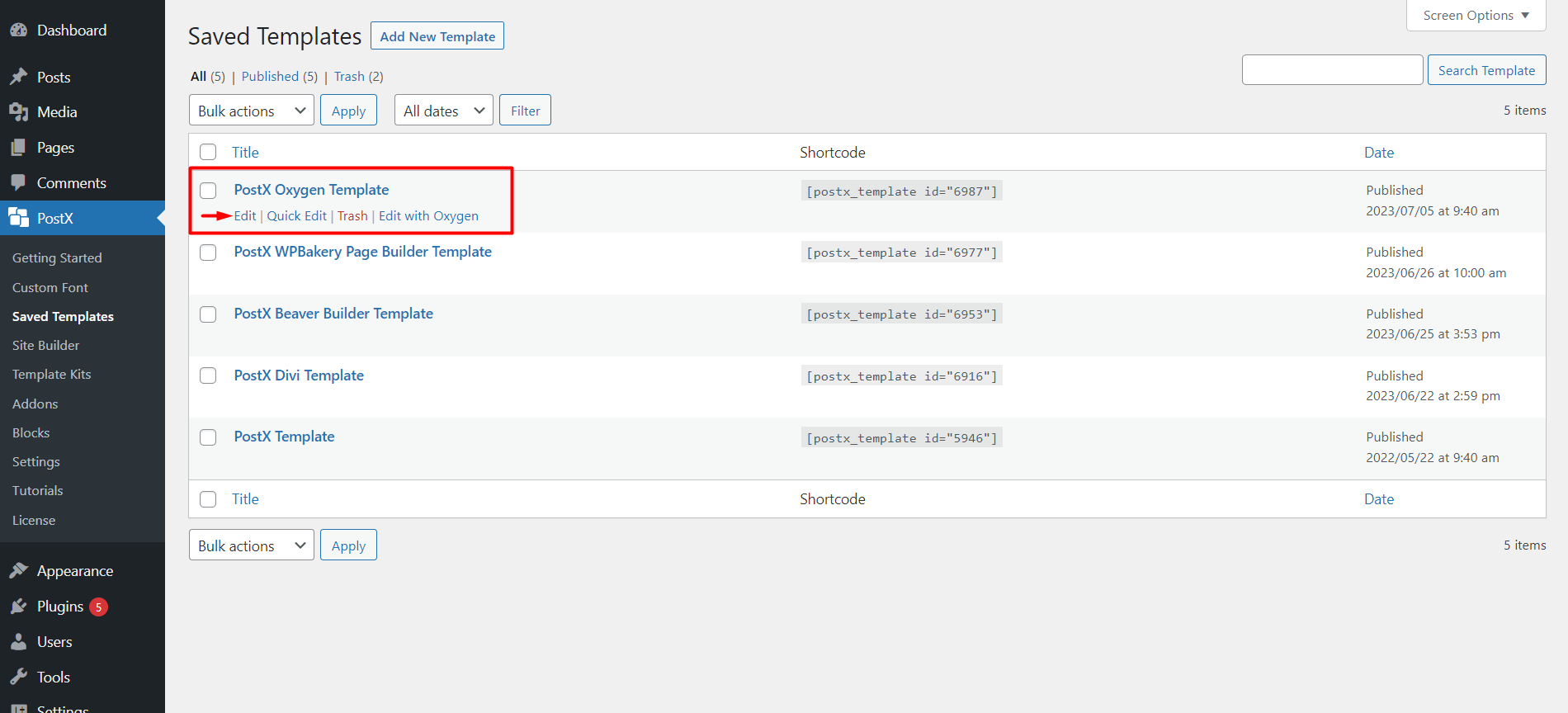 Customizing Saved Template for Oxygen