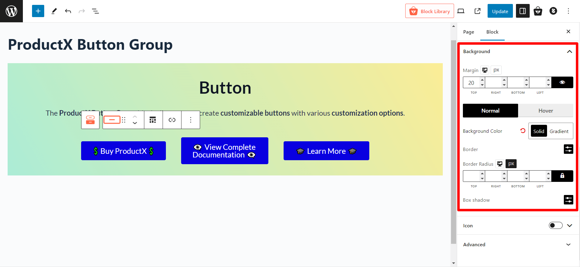 Button Background Settings