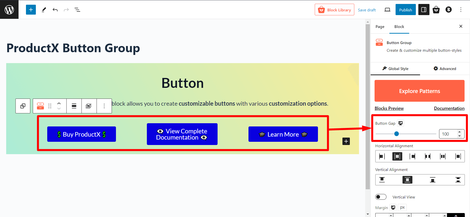 Button Gap Settings