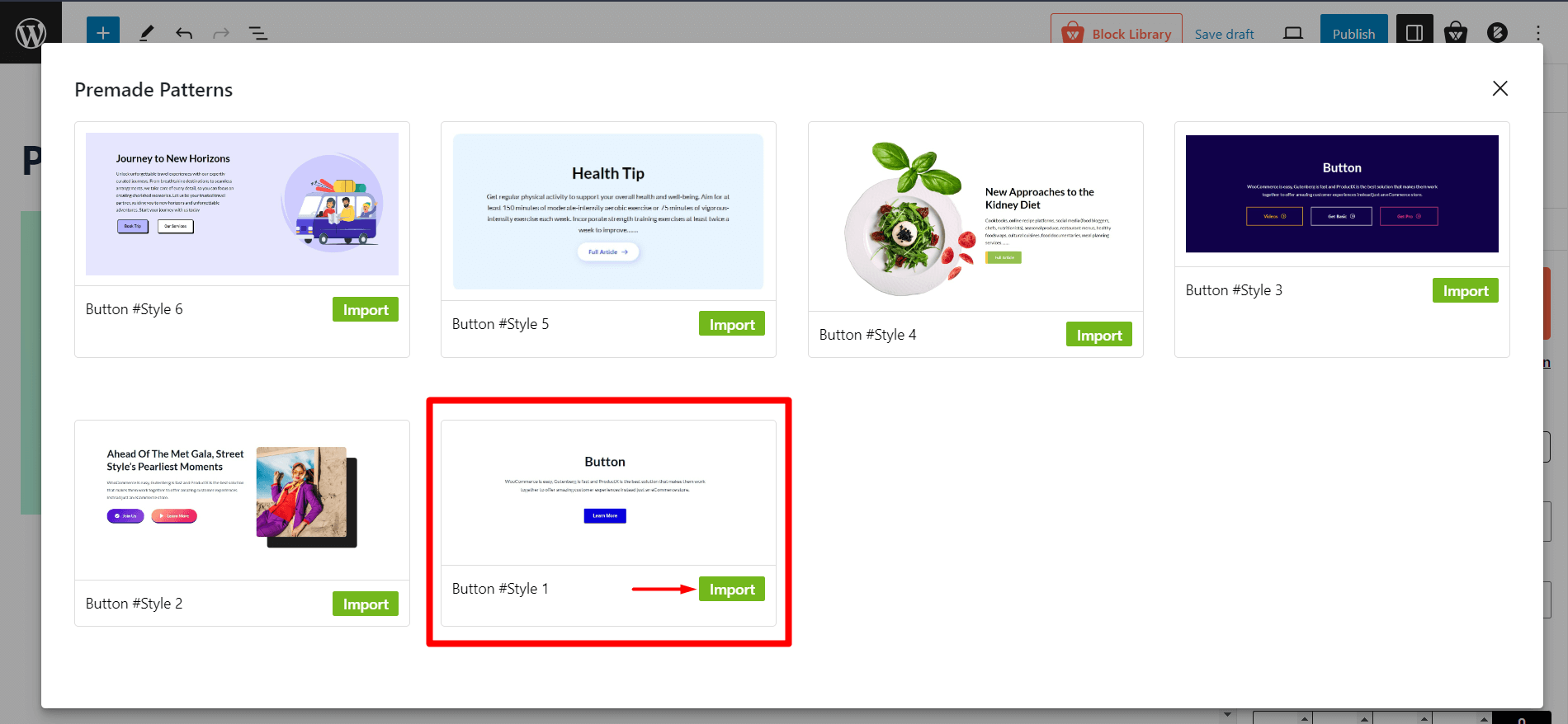 Button Group Block Importing Patterns