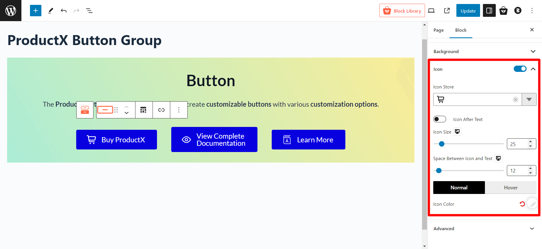 Button Icon Settings