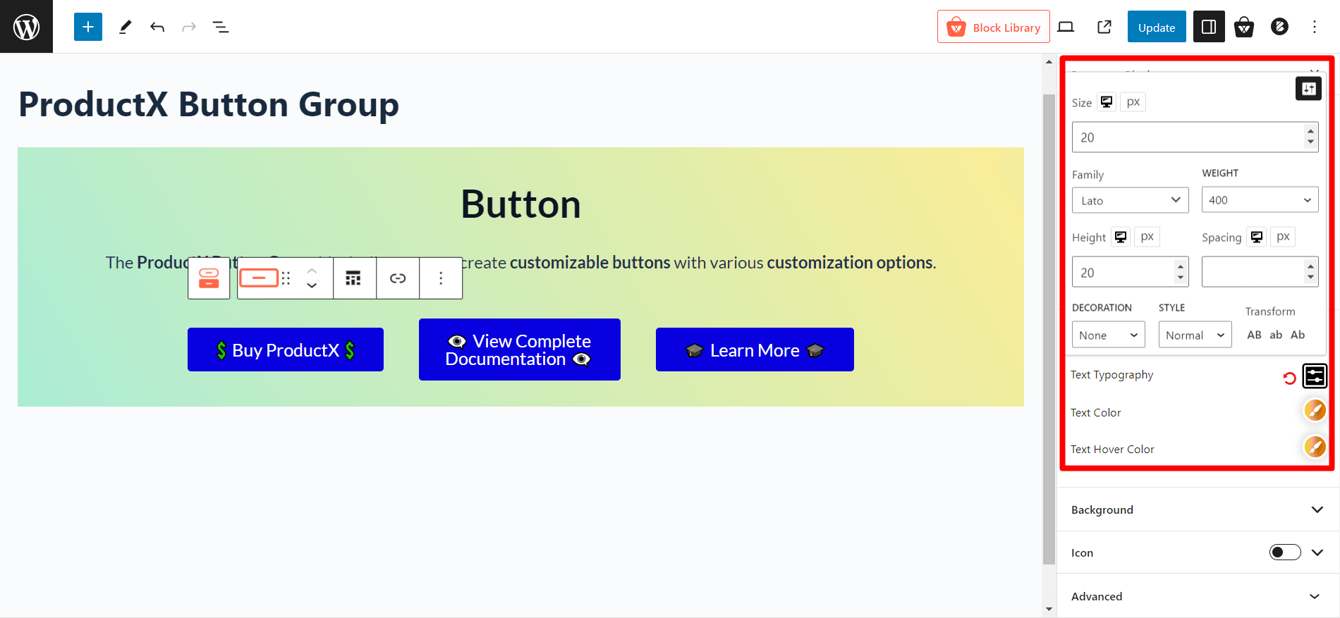 Button Text Settings