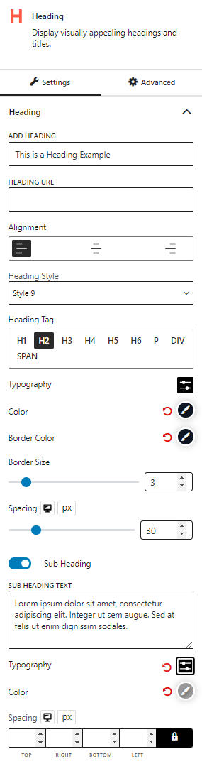 Heading Block Customization