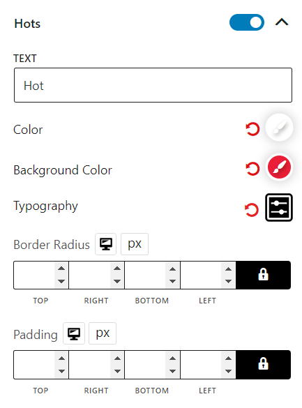 Product Grid #1 Hots Settings