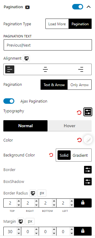 Product Grid #1 Pagination Settings