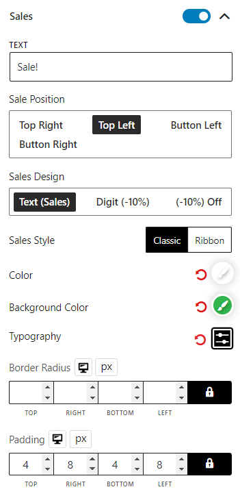 Product Grid #1 Sales Settings