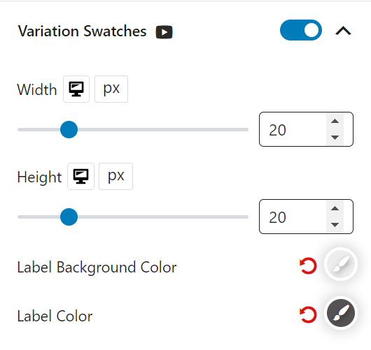 Product Grid #1 Variation Swatches Settings