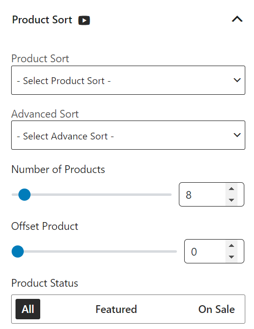 Product Sort Settings