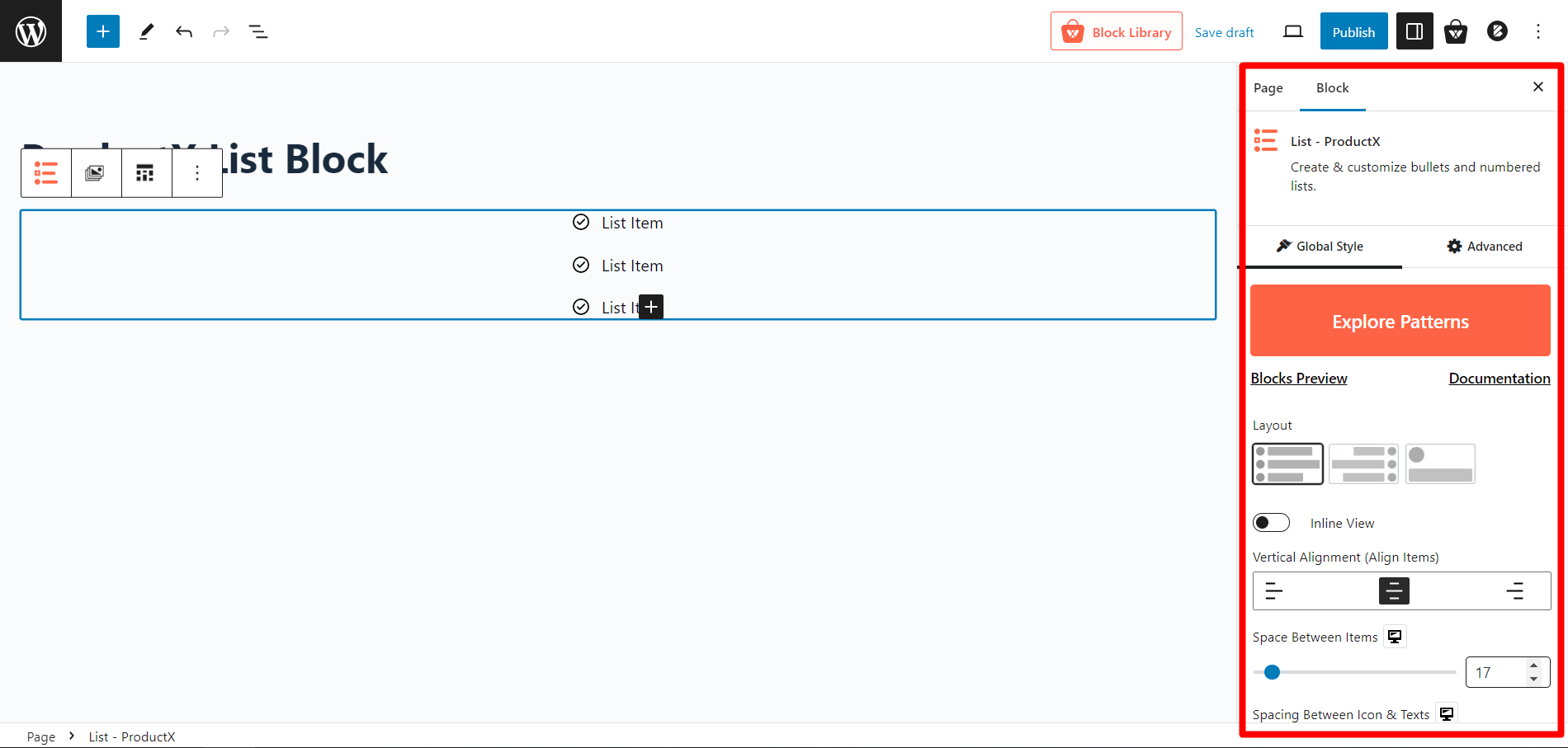 ProductX List Settings