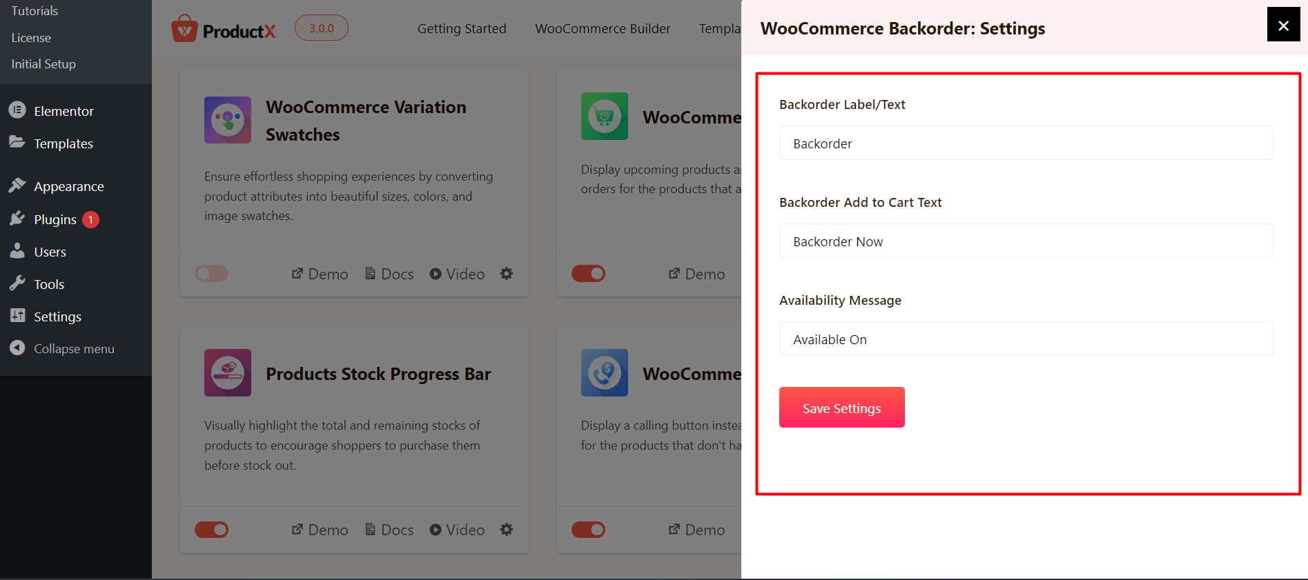 Available Backorder Settings 