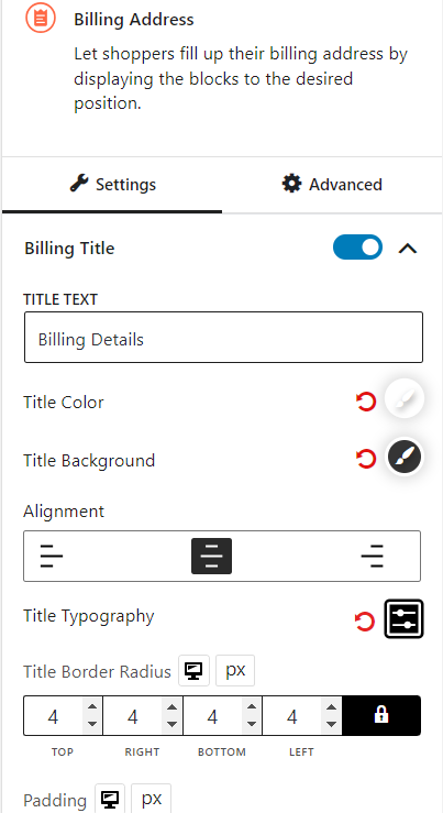 Billing Address Block General Settings