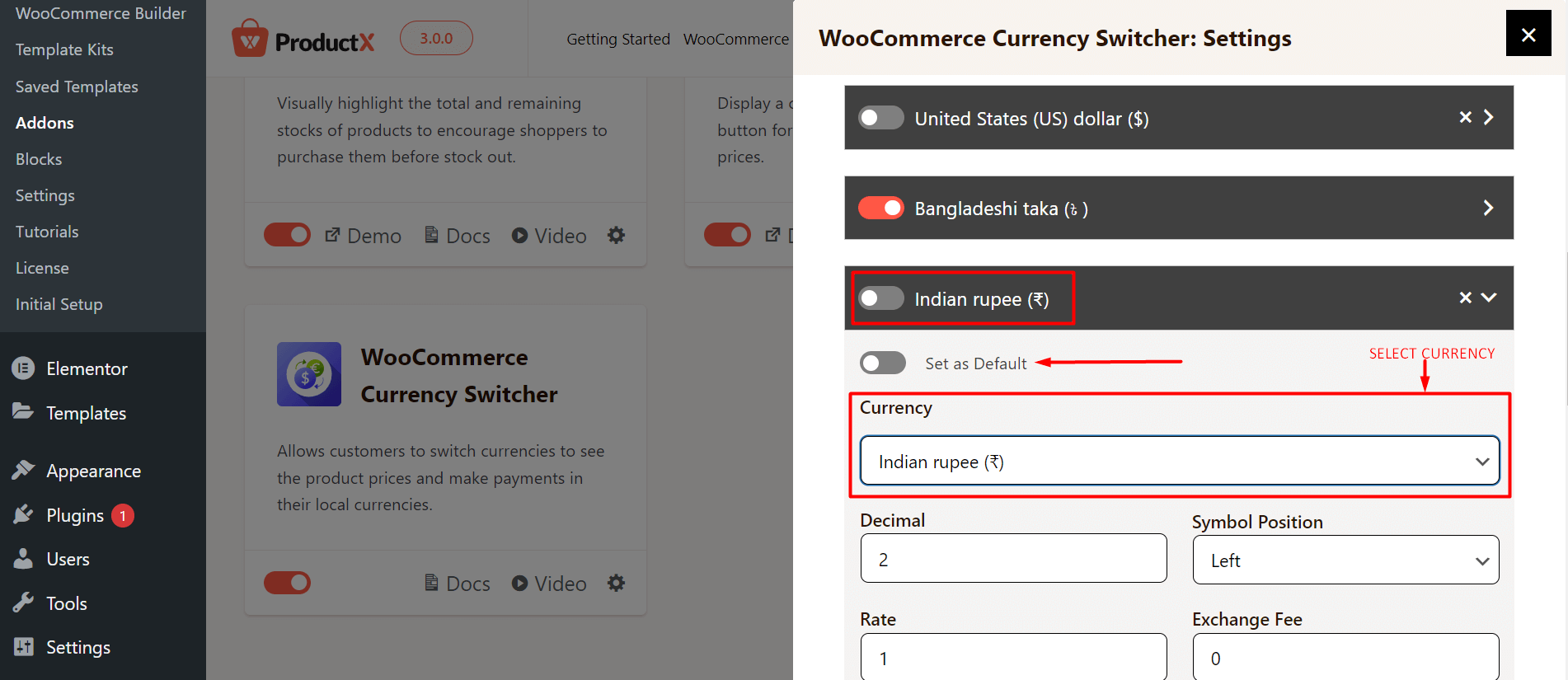 Change Currency within Currency Switcher Settings