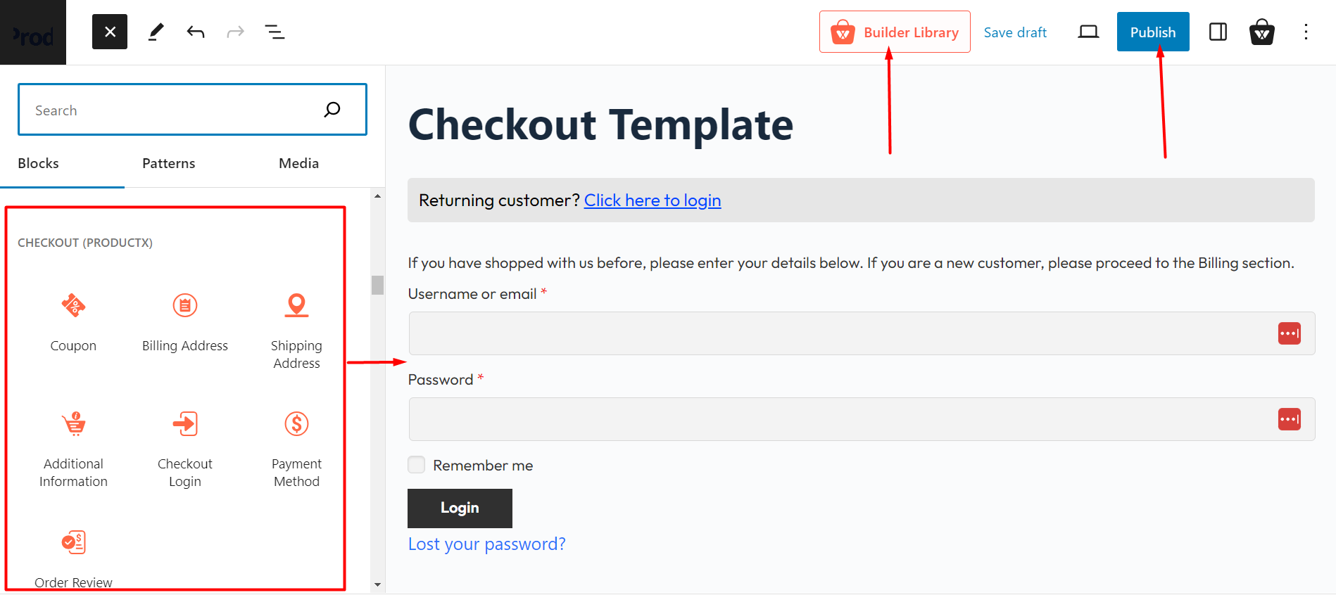 Checkout template editor page