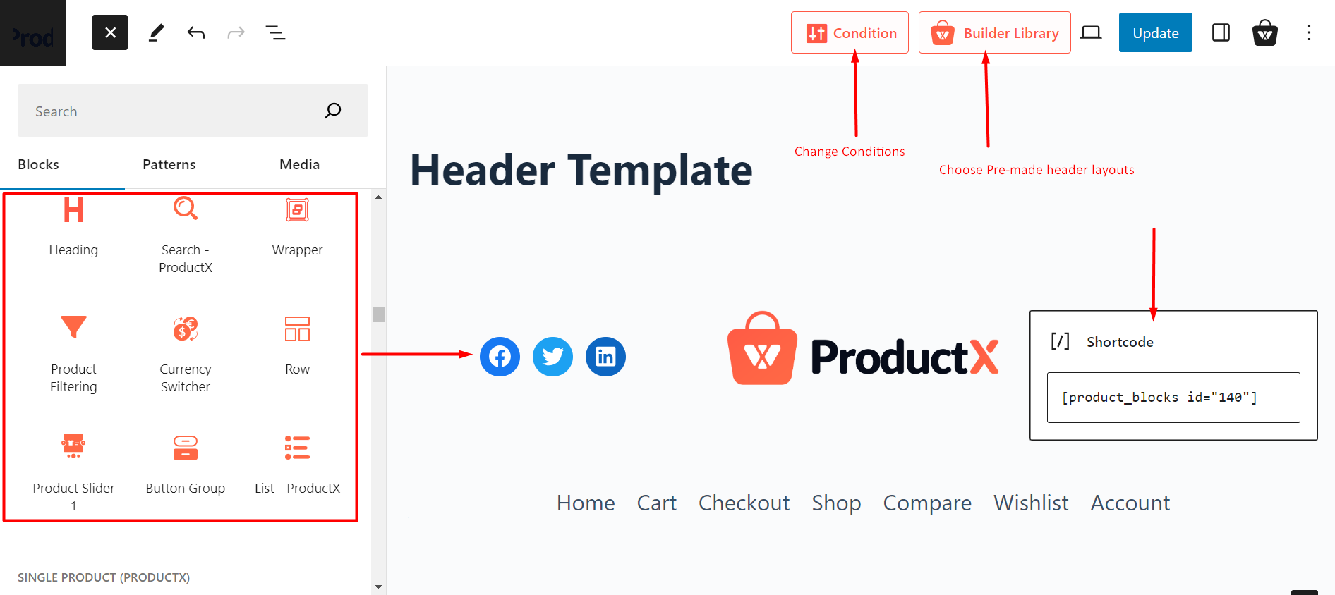 Create and Edit Header Template using the Header editor in the Builder