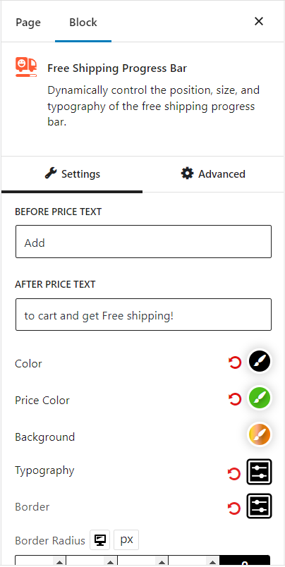 Free Shipping Progress Bar General Settings