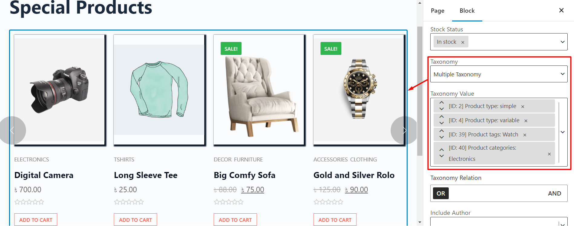 Multiple Taxonomy feature in the WowStore Sorting Feature