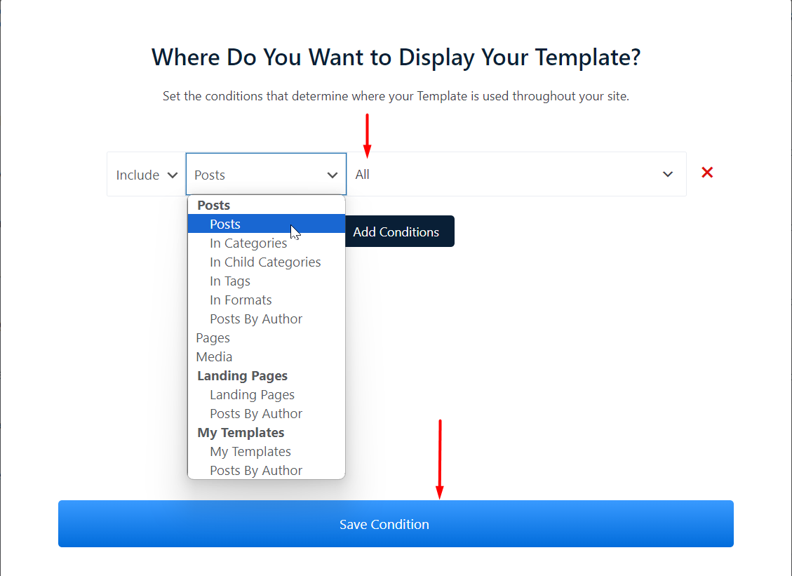 PostX Site Builder Conditions Page