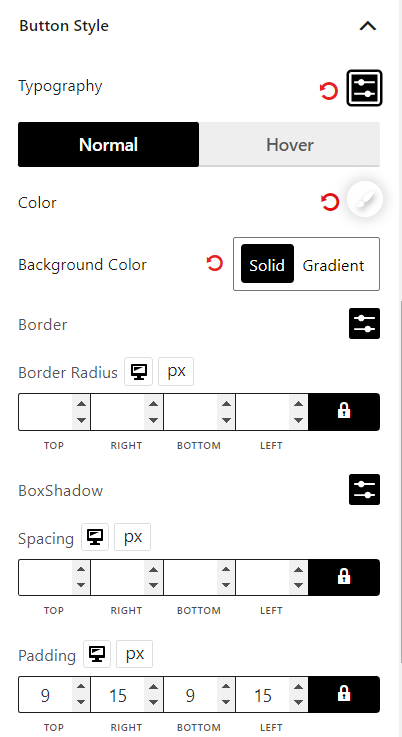 Product Add to Cart Block Button Style Settings