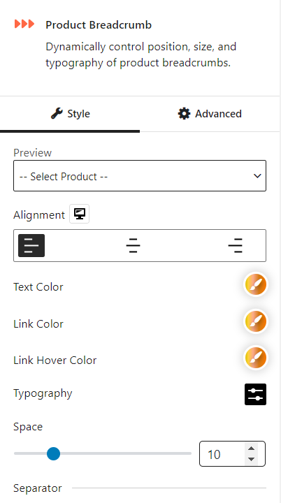 Product Breadcrumb Block General Settings