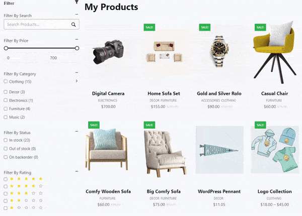 Product Filter Front-end View