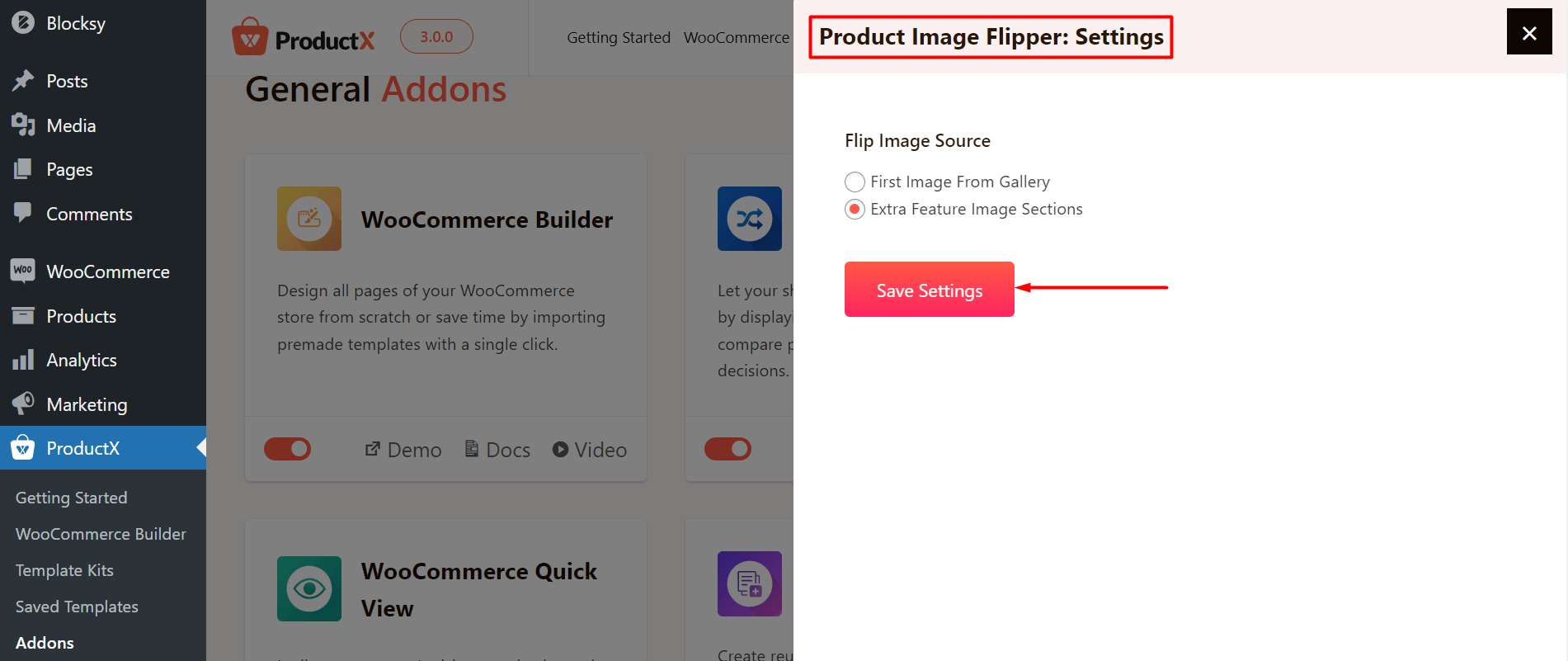 ProductX Image Flipper Settings