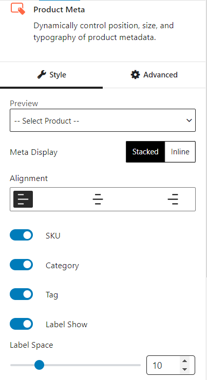 Product Meta Block General Settings