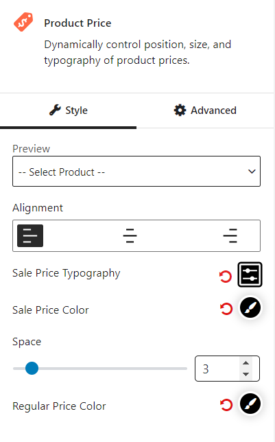 Product Price Block General Settings