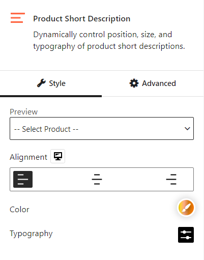 Product Short Description Block Settings