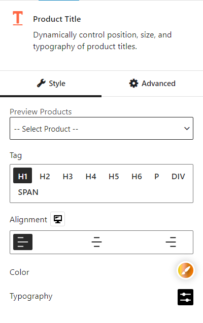 Product Title Block Settings