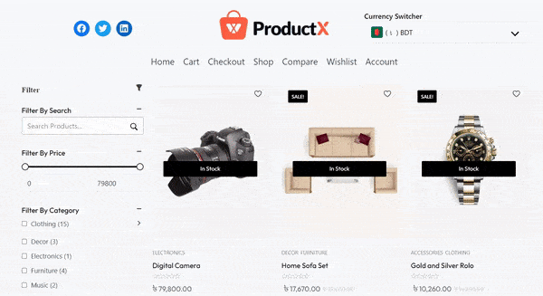 ProductX Header Front-end View