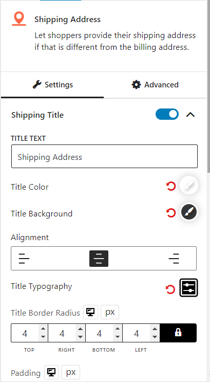 Shipping Address Block Shipping Title