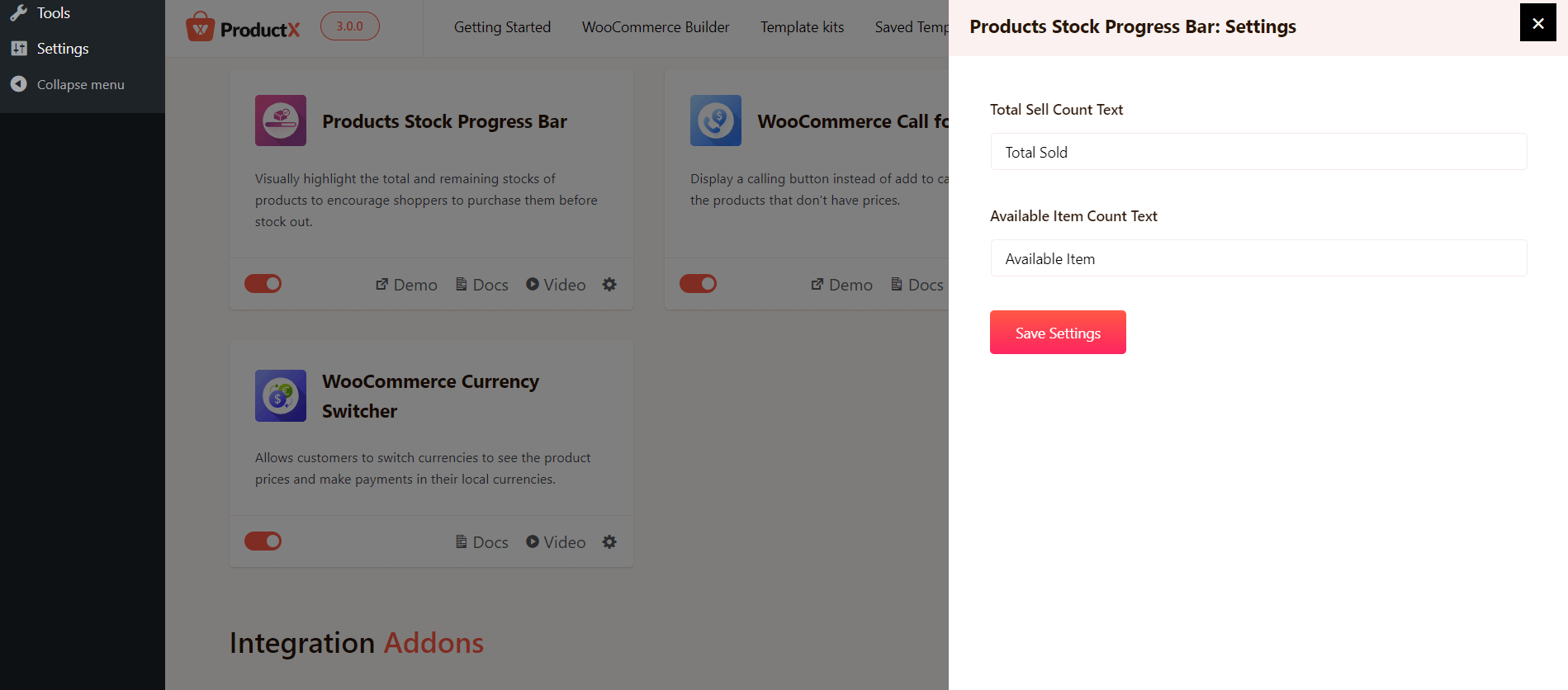 Stock Progress bar Settings
